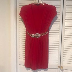 Sky Red Dress with Gold Embellished Belt